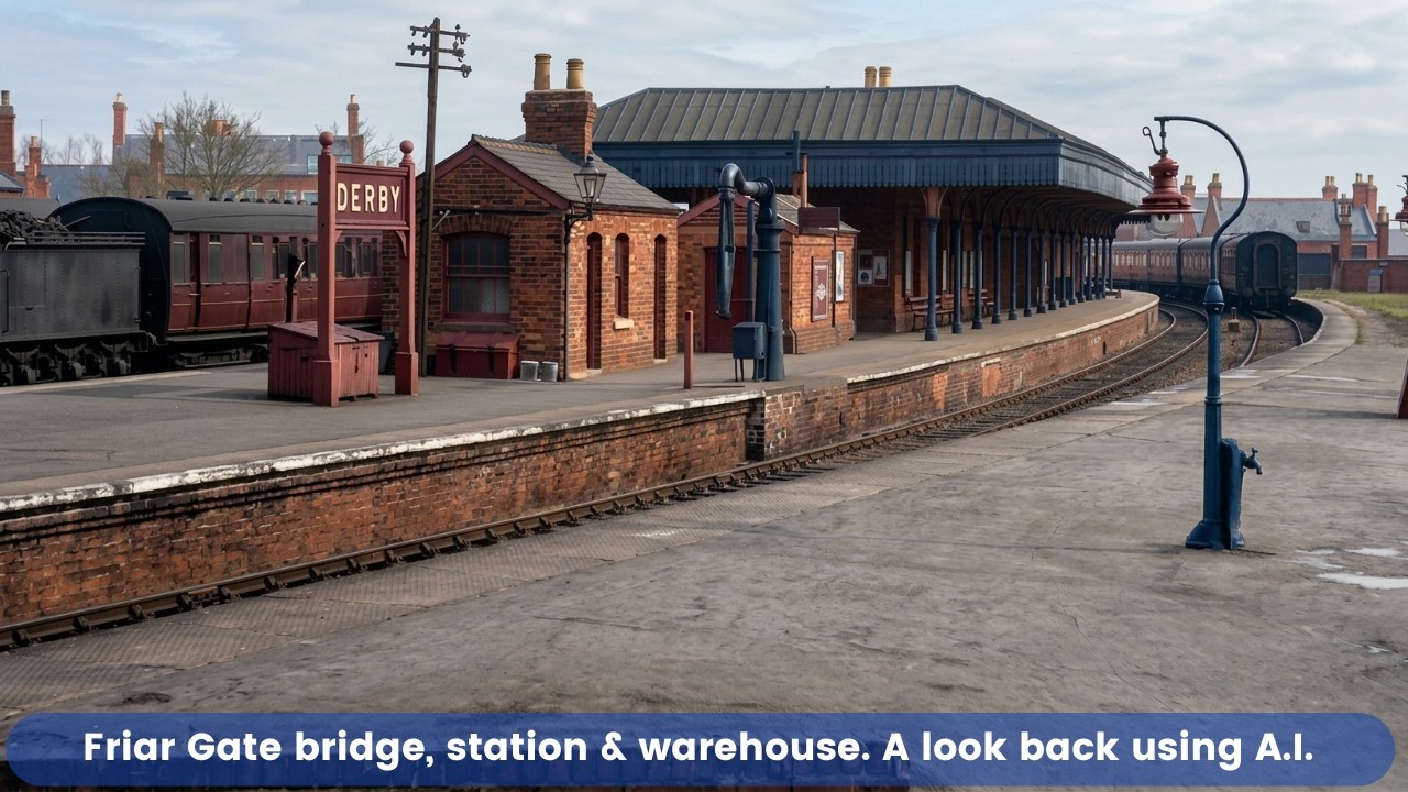 Friar Gate bridge, station & warehouse. A nostalgic look back using A.I.