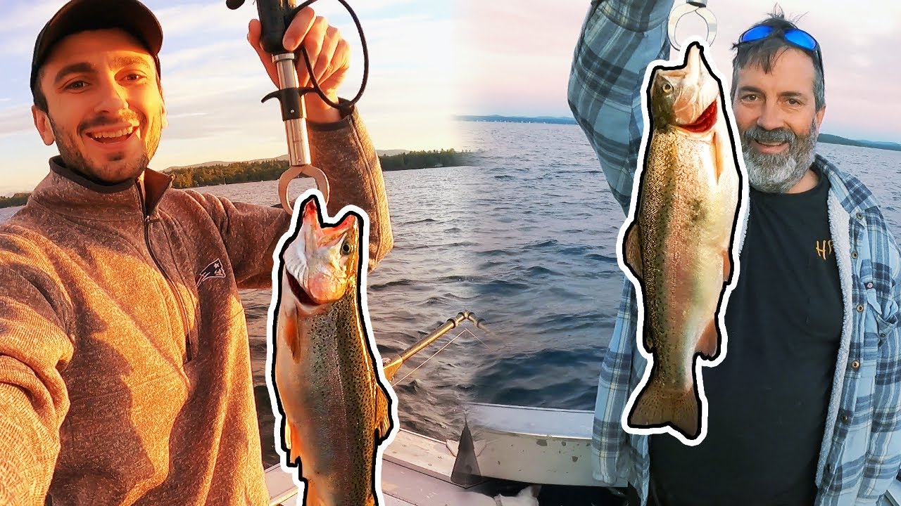 Father vs Son - SALMON & RAINBOW FISHING! (Lake Winnipesaukee)