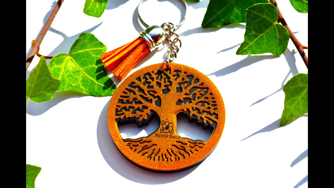 Como hacer un llavero del árbol de la vida de resina, fácil, brillante y sin burbujas paso a paso.