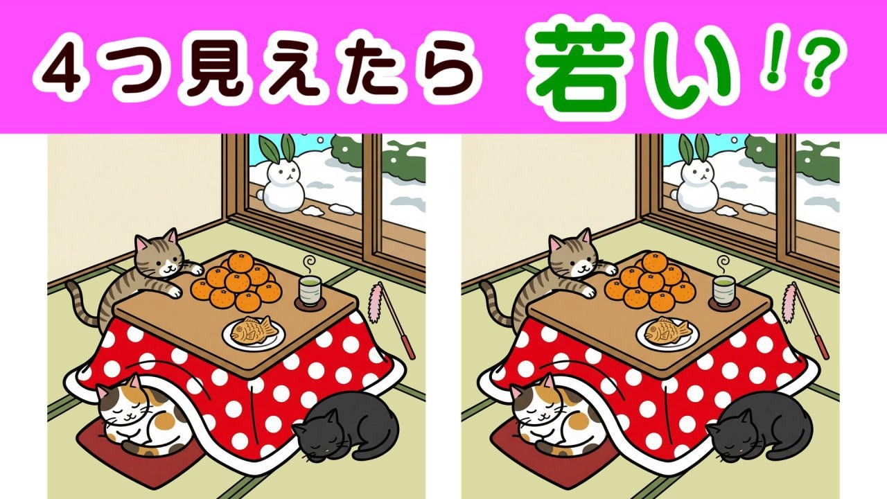【間違い探し・４箇所】 見つけスッキリ快感！　頭の体操・目の体操にどうぞ。２０個全部わかれば脳年齢３５才！？#536