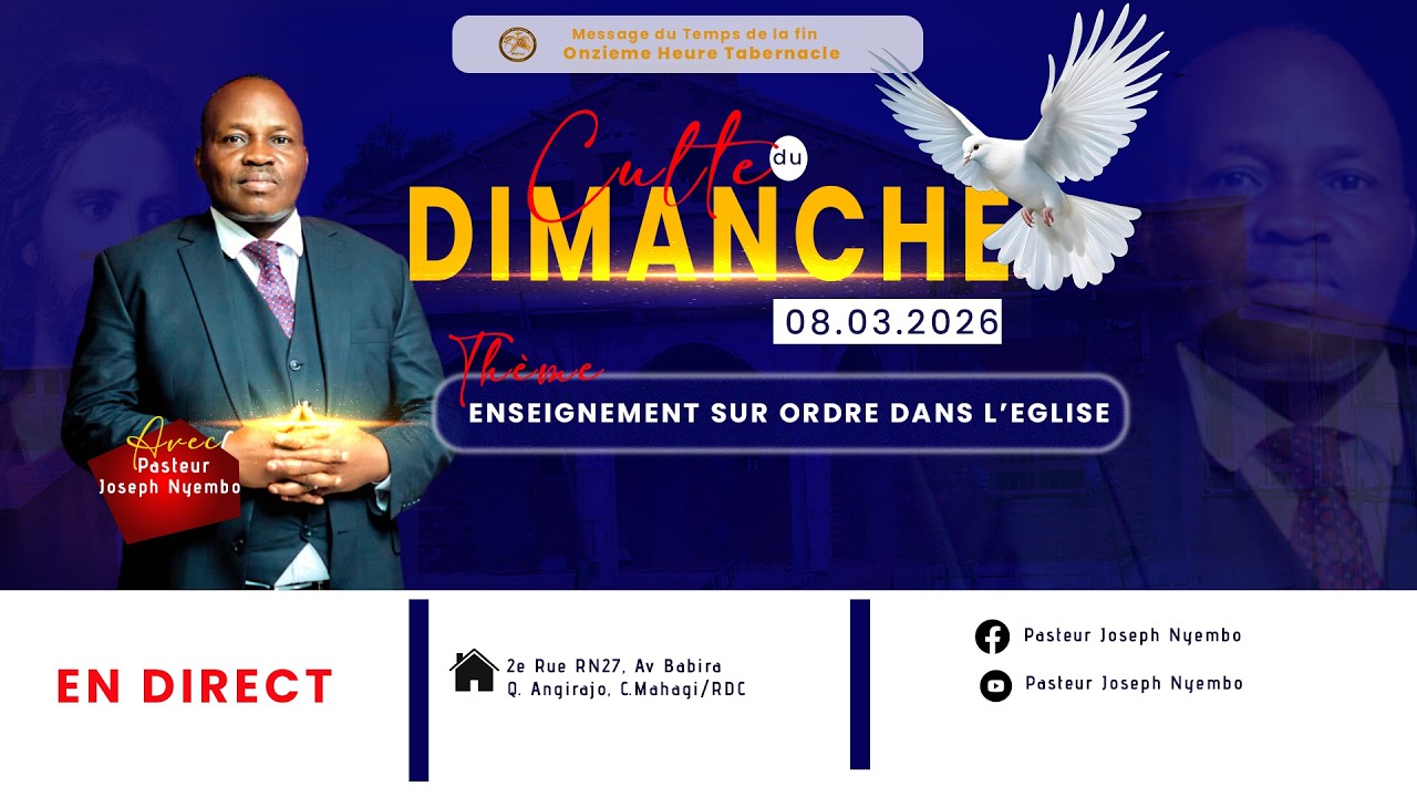 CULTE DU DIMANCHE 08 MARS 2026 - ENSEIGNEMENT SUR ORDRE DANS L'EGLISE #saintesprit #branhammessages