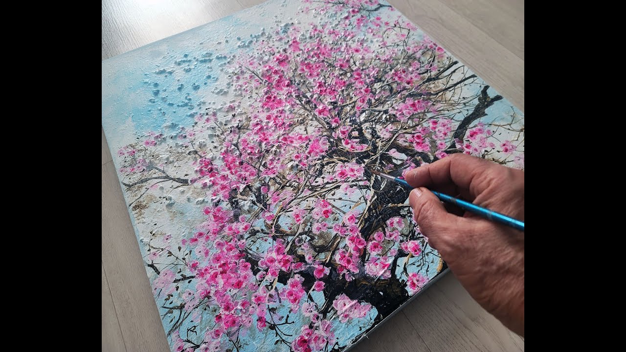 홍매화 봄풍경/Red plum blossom spring landscape painting/아크릴화