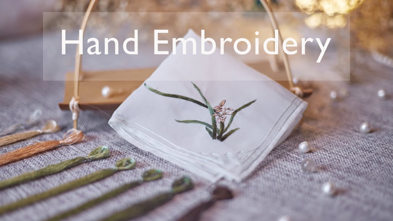 Double-sided hand embroidered Orchid grass handkerrchief 【七娘子手工刺绣】蜀绣双面绣兰花草手帕