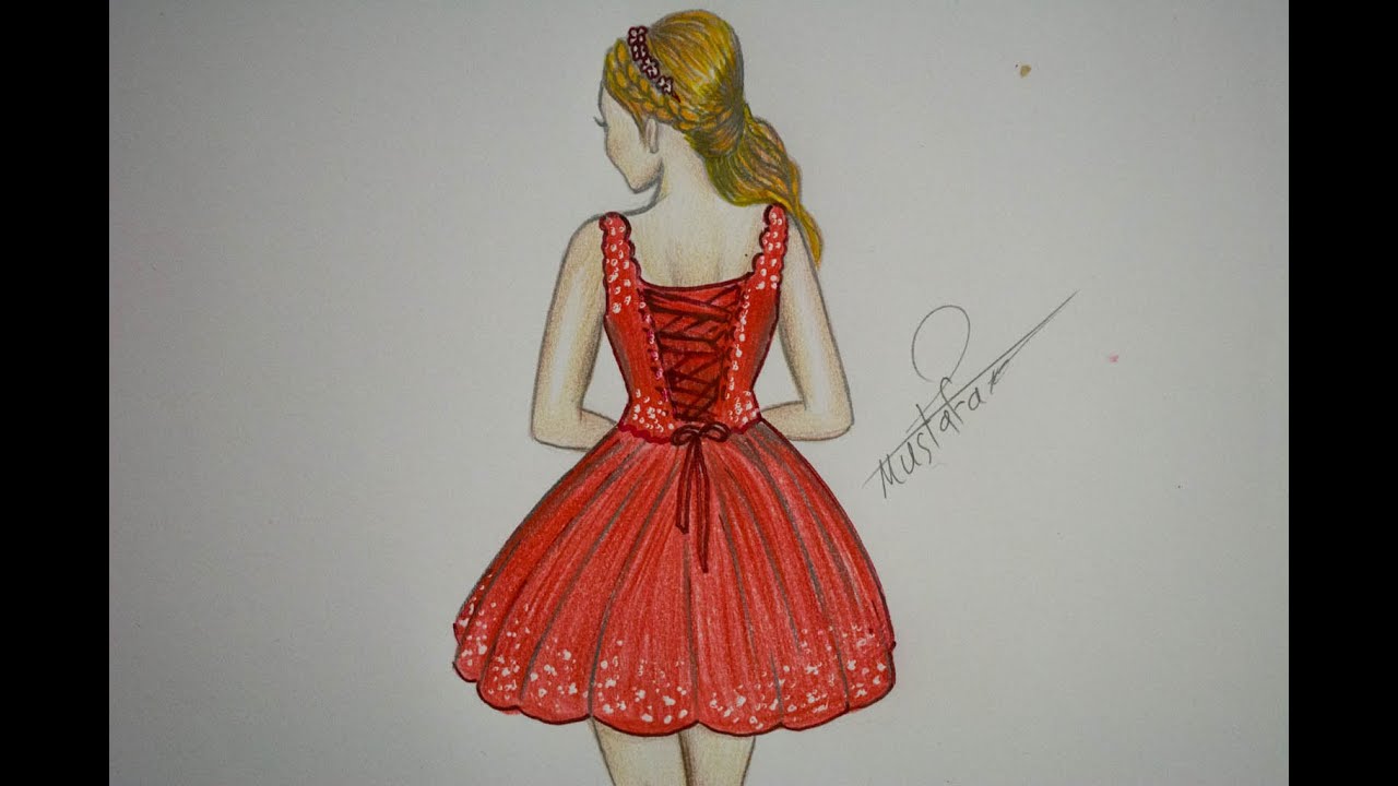 تعلم رسم جسم فتاة مع فستان قصير مميز How to draw girl with a dress