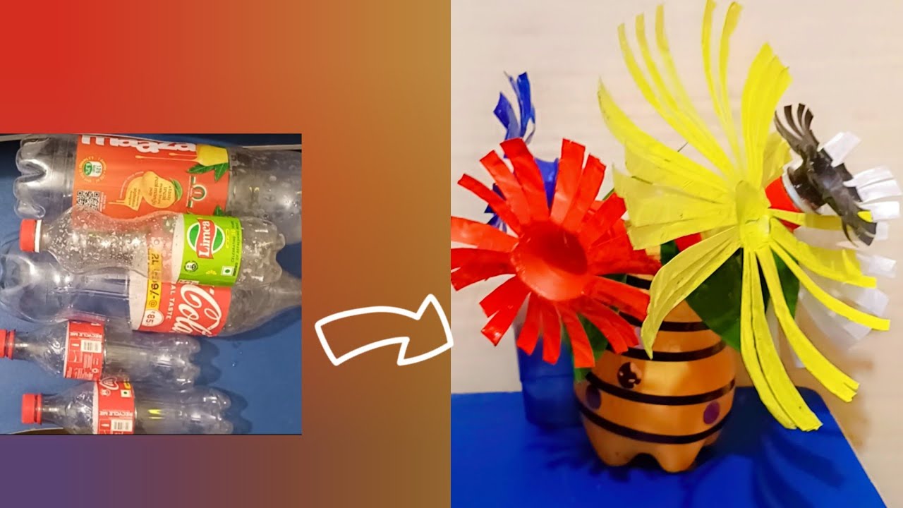 How to make easy flower and pot with waste plastic bottles 🍾/waste plastic bottles se craft karen