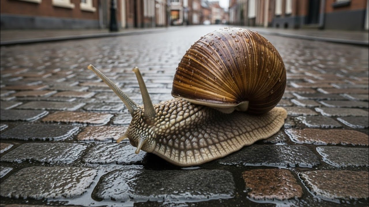 A large snail is on its way. Shellfish, Snail 