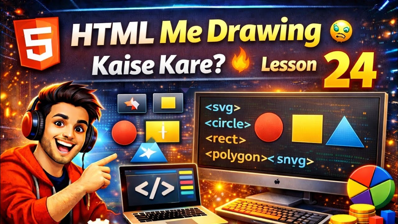 HTML Me Drawing Kaise Kare? 😱 SVG Basic Shapes | Lesson 24