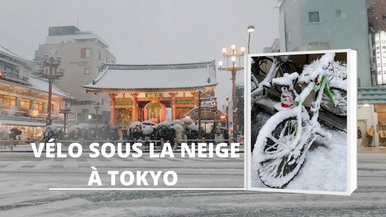 Vélo sous la neige à Tokyo