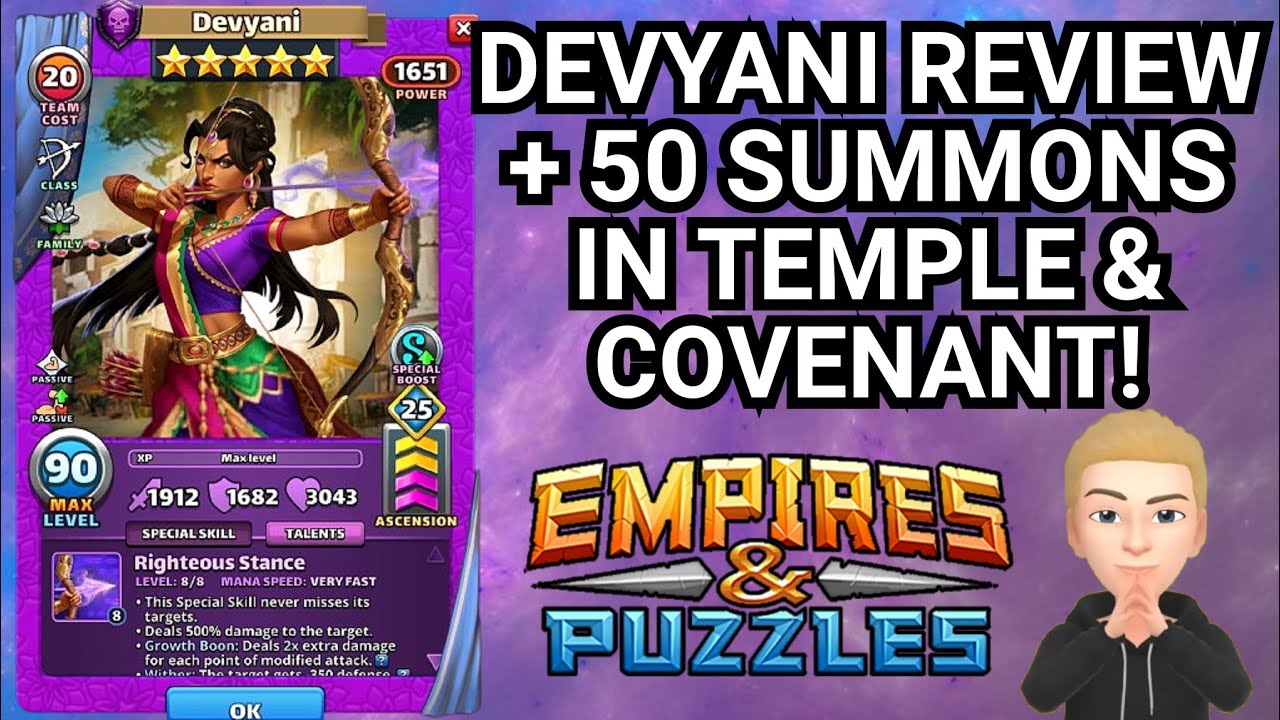 Devyani Review + 50 Temple / Covenant Summons! Empires And Puzzles