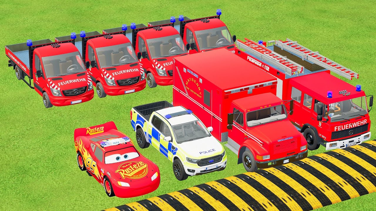 TRANSPORTING EMERGENCY VEHICLES 🚑🚓🚒 | Ambulance, Police & Fire Truck – Farming Simulator 22 (FS 22)