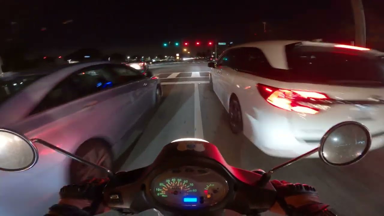 Night Time Drive To Dinner On 169cc Scooter