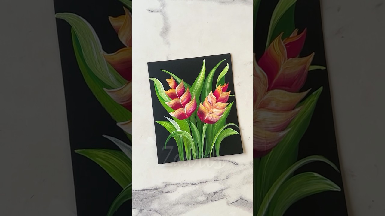 💖🌺💯Простая картина ТРОПИЧЕСКИХ цветов акрилом 🎨💯🫶 #цветочнаяживопись #шорты #искусство