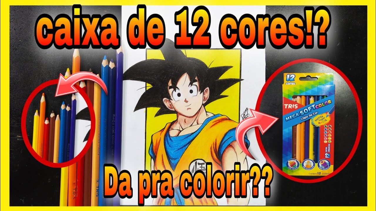 Colorindo com lápis escolar da Tris mega soft color (12 cores ) - Drawing Goku