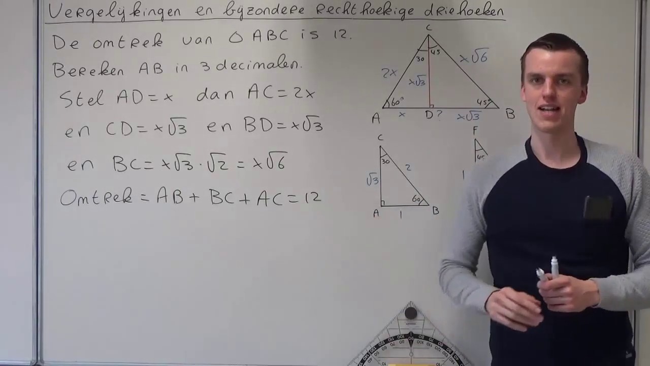 Vergelijkingen en bijzondere rechthoekige driehoeken (HAVO wiskunde B)