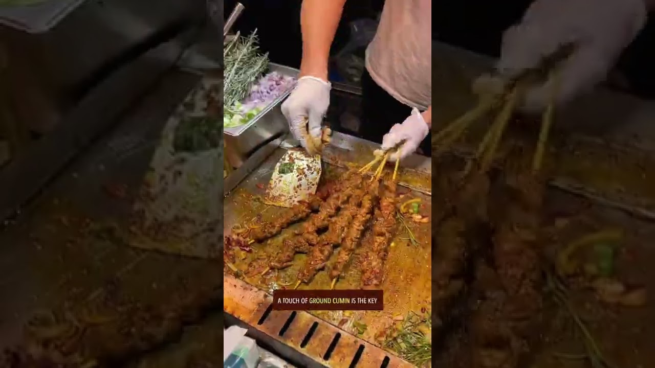 Chinese Street Food - Teppanyanki Beef Skewers In Local Night Market #streetfood #chinesefood