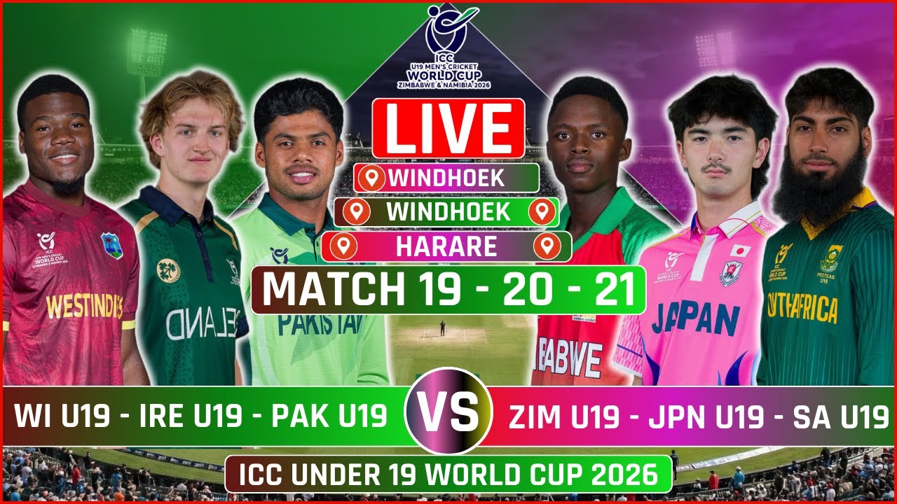 ICC U19 World Cup Live: PAK U19 vs ZIM U19 LIVE | IRE U19 vs JPN U19 Live | WI U19 vs SA U19 Live