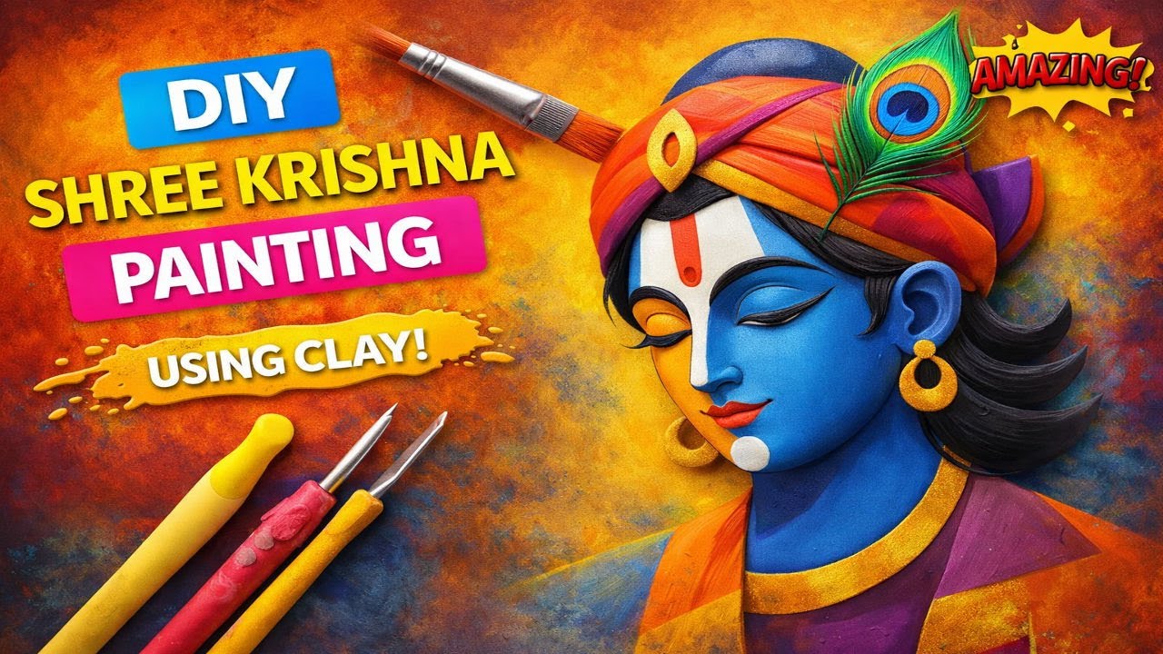 👉 “DIY Shree Krishna Painting Using Clay 🦚 | 3D Clay Art”