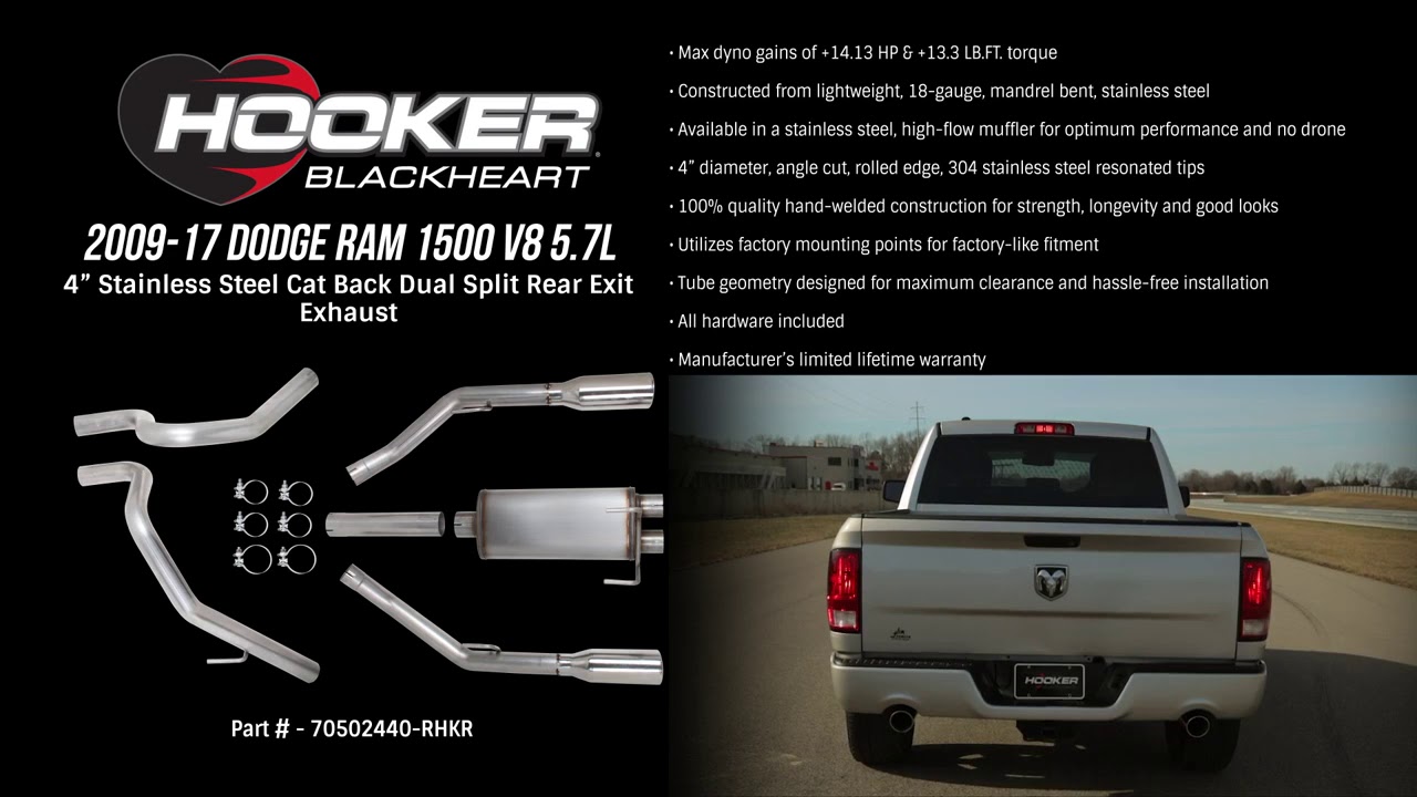 2009-2017 Dodge Ram 1500 V8, 5.7L - Hooker Blackheart Cat-Back Dual Rear Exhaust 70502440-RHKR