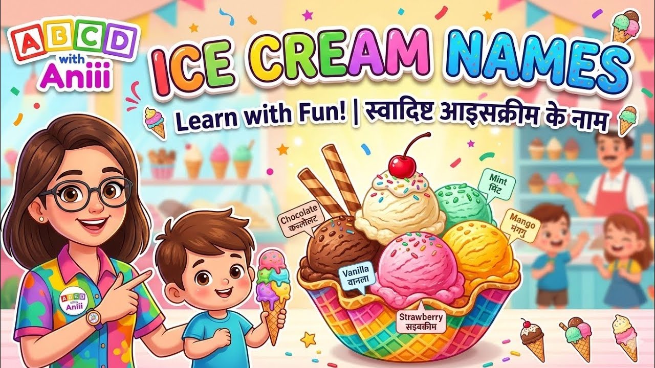 Ice Cream Names for Kids | Delicious Ice Cream Flavors in English | ABCD with Aniii