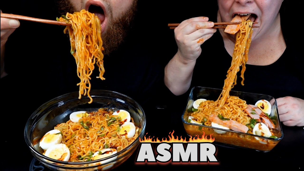 ASMR EATING SPICY RAMEN NOODLES!