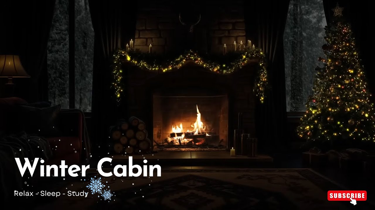 🔥No Ads |Cozy Winter Cabin Ambience❄️Relaxing Fireplace Sounds &Gentle Falling Snow for Relaxation🛋️