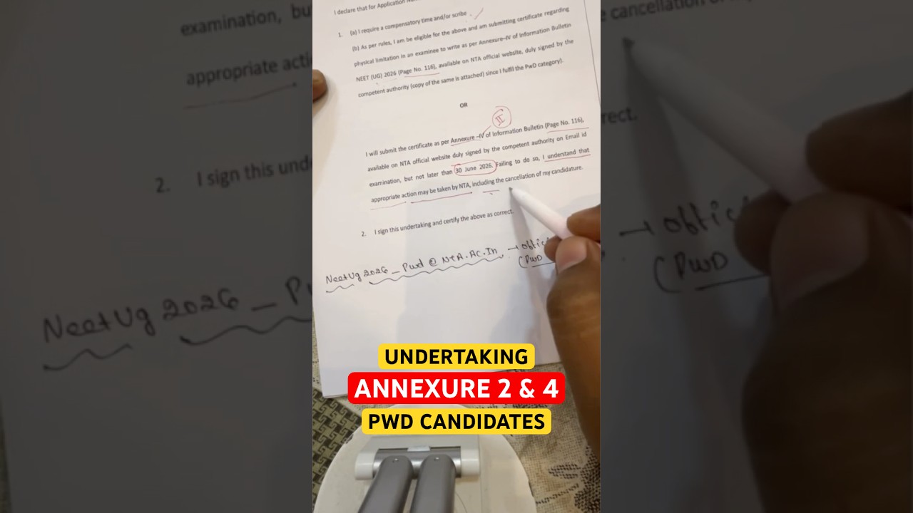 RE-NEET 2026 PwD Candidates | 1 Hour Extra, Annexure-II, Annexure-IV Undertaking Form Complete Guide