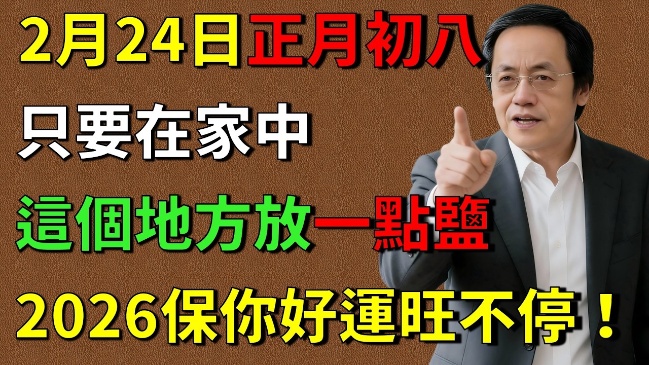 倪海廈：2月24號「正月初八」當天，只要在家中這個地方放一點鹽，2026保你好運旺不停！初八5個禁忌也不能犯，快來看看#倪海廈 #倪師 #居家風水#鎮櫃法#經方人生轉運#流年運勢#易經#國學智慧