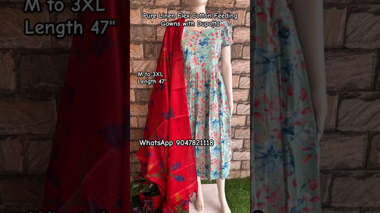 Pure Linen Flex Cotton Feeding Gowns with Dupatta #maternity #feeding #feedingkurtis #maternitywear