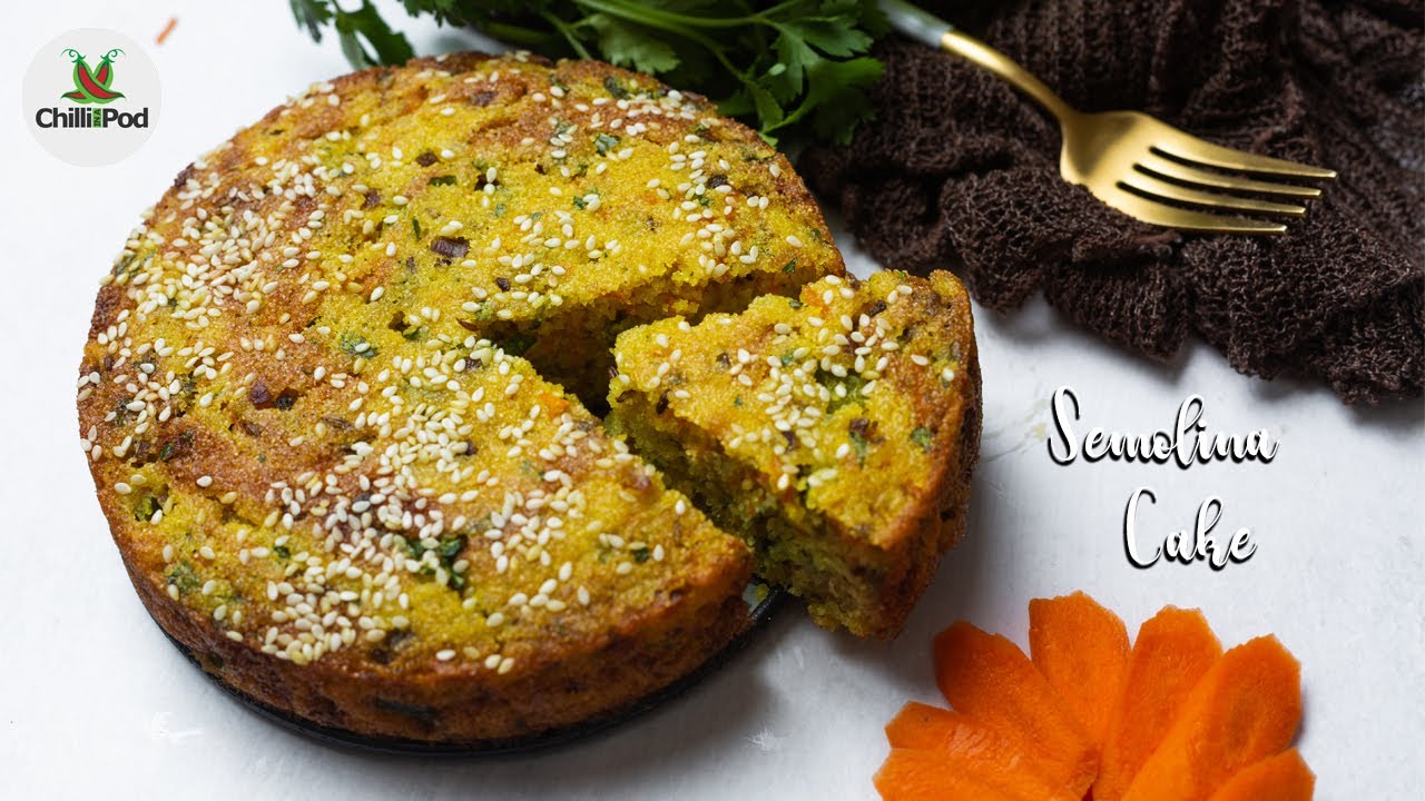 Savory Vegetable Cake | Eggless cake recipe | Spicy Semolina cake with No sugar | Chili in a pod