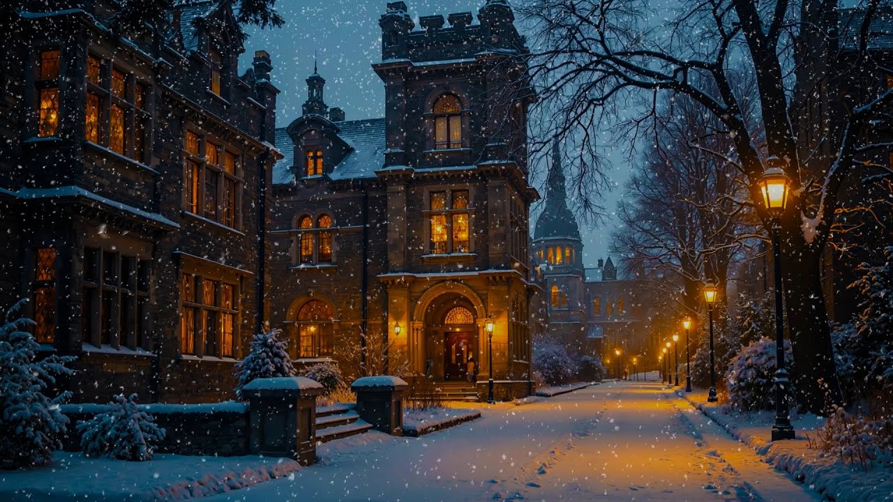 Snowy Winter Night at the Old European Gothic Castle | Dark Academia Ambience for Calm, Study & Work