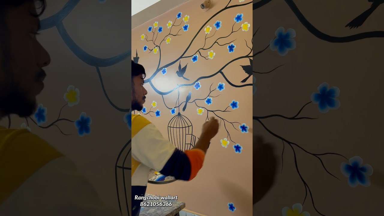 Flowers tree wall art #rangchobi_wallart #wallart #flowers #wallpainting #trebding