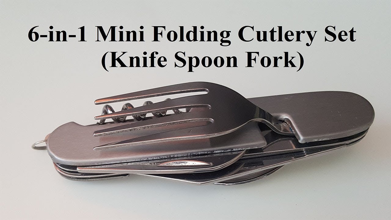6 in 1 Mini Folding Knife Spoon Fork Cutlery Set
