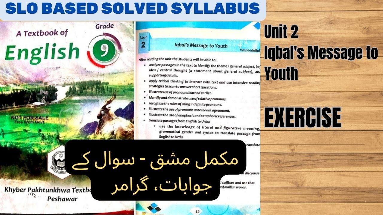 9th Class English📚 Unit 2- Iqbal's Message To Youth : Exercise | All KPK Boards |SLO Based Learning