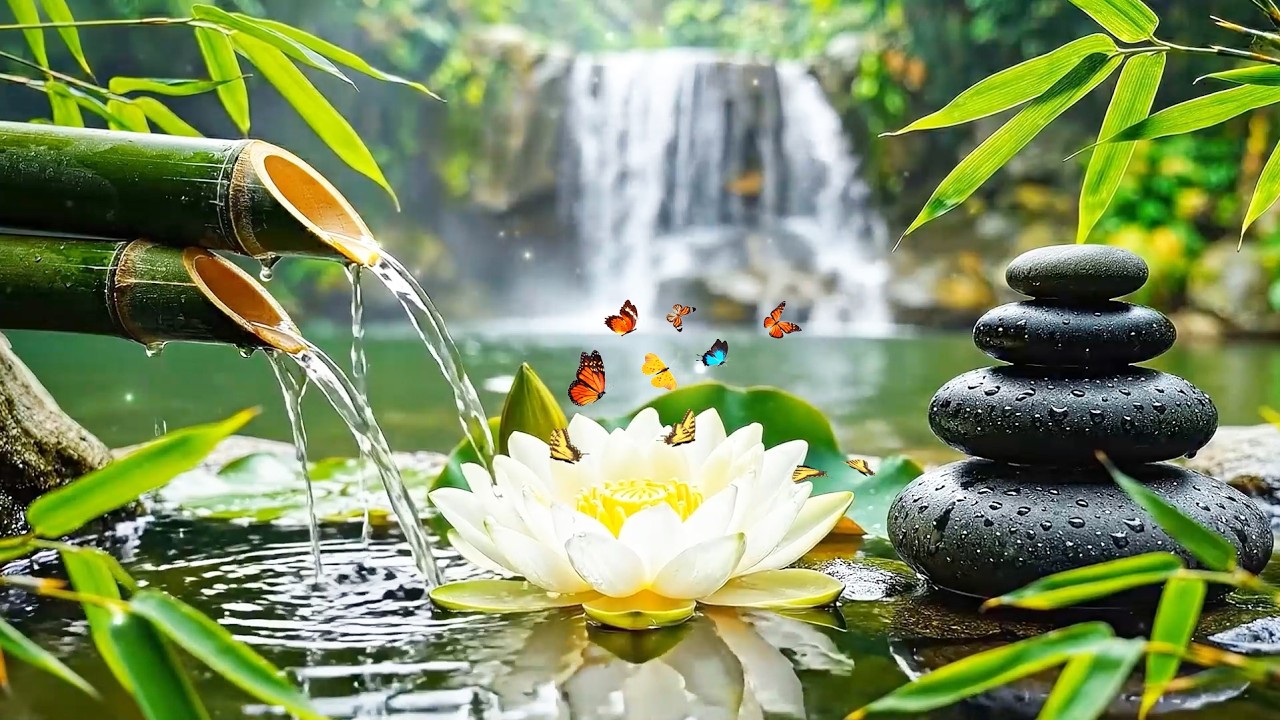 Bamboo Water Fountain & Waterfall Sounds 🌿 Deep Sleep Music for Stress & Anxiety Relief