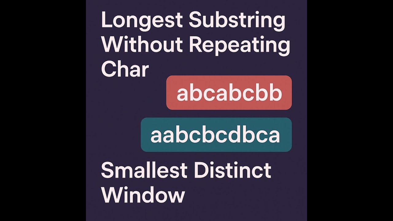 Longest substring without repeating char | Smallest distinct Window