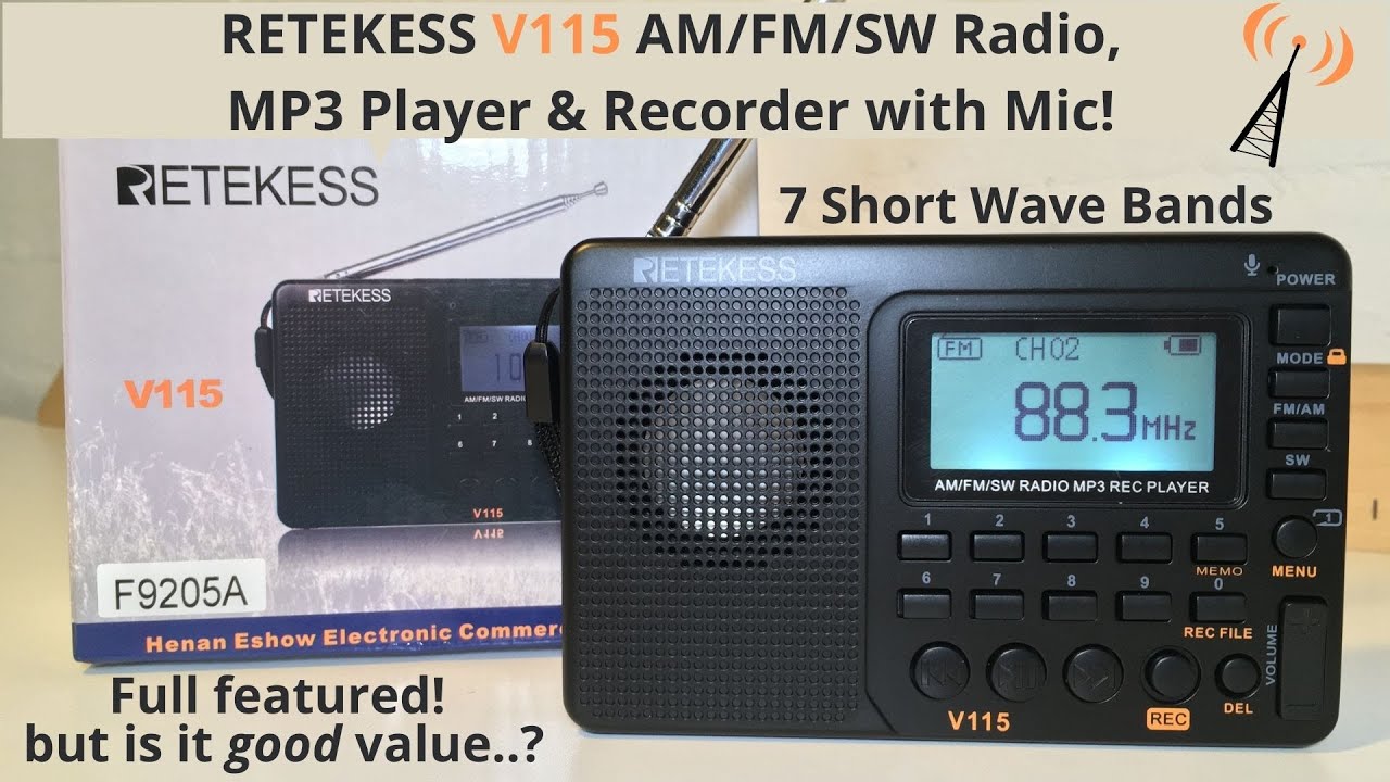 The Retekess V115 Shortwave, AM, FM, Radio with an MP3 player, recorder with aux. input!