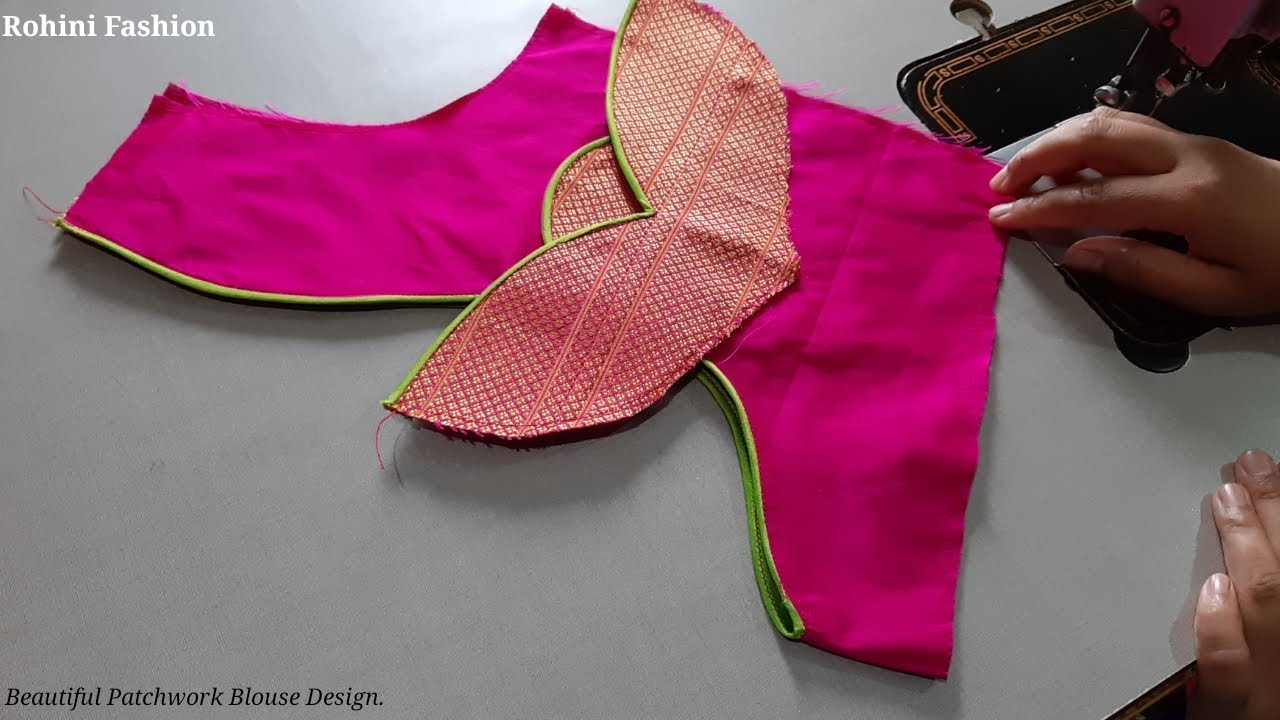 Beautiful patchwork blouse back neck design|cutting and stitching back neck.