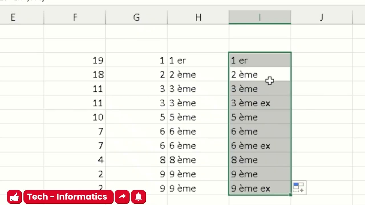 Excel Astuce Pro : gérer les ex æquo et transformer les rangs en 1er, 2ème, 3ème,... 
