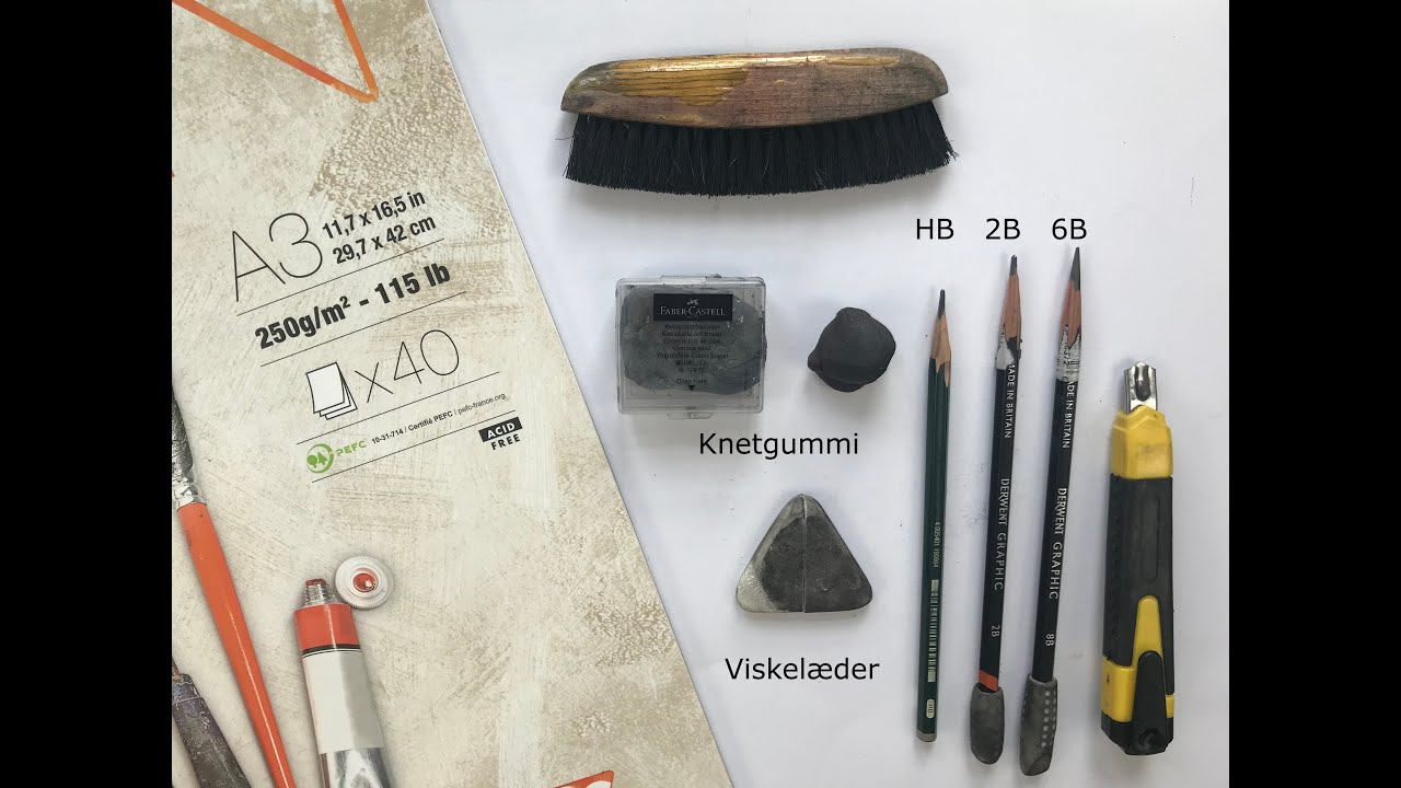 Tegneredskaber og materialer til tegning