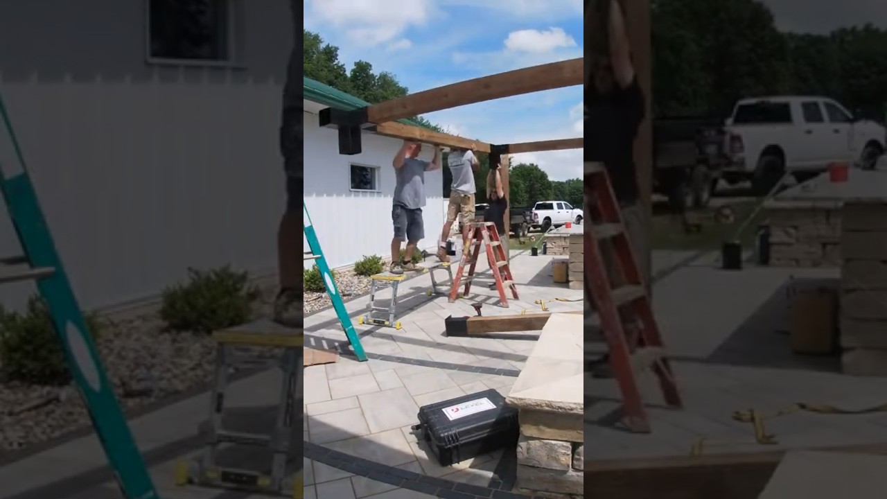 Building a Toja grid pergola #pergola #hardscape #landscape #construction #outdoors #diy #work