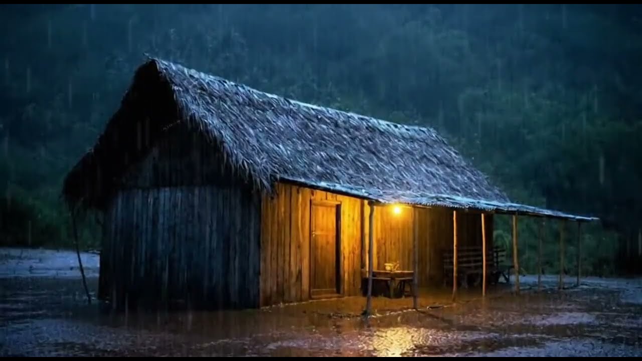 Peaceful Rain Night Near a Forest Cabin  Deep Calm Ambience