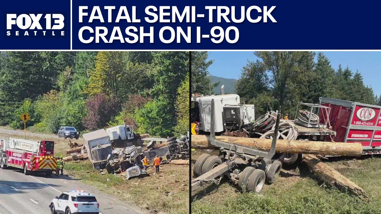 Driver killed after semi-trucks collide on I-90 | FOX 13 Seattle