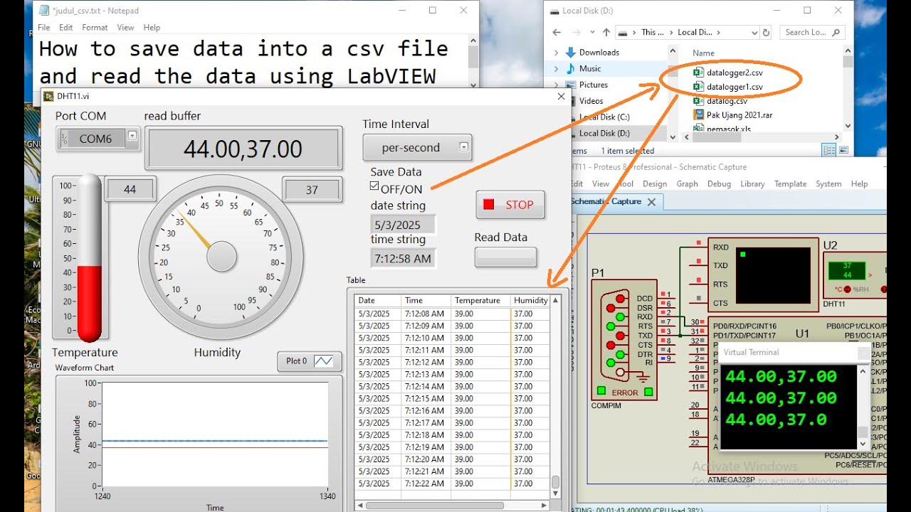 How to save data into a csv file and read the data using LabVIEW