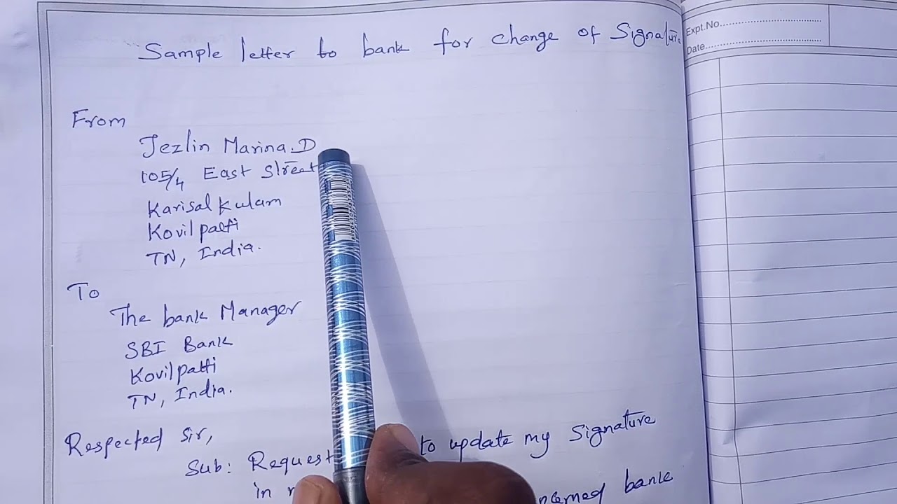 Format of sample letter to bank for change of signature