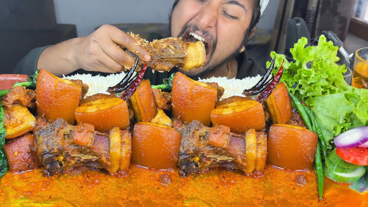 RECIPE & MUKBANG: SPICY CHINI MITTI POT PORK RIBS MEAT 🥩 WITH SALAD LEAF, FRY MUSTERED LEAF, WITH 🥃