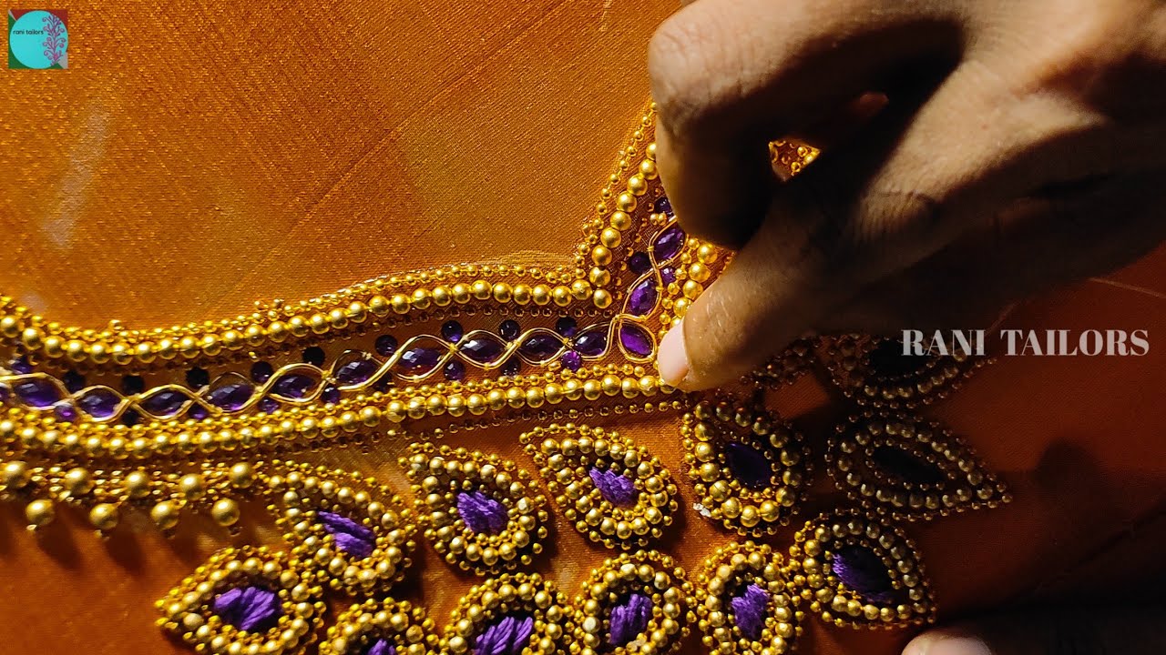 beautiful thread and stone work using normal needle