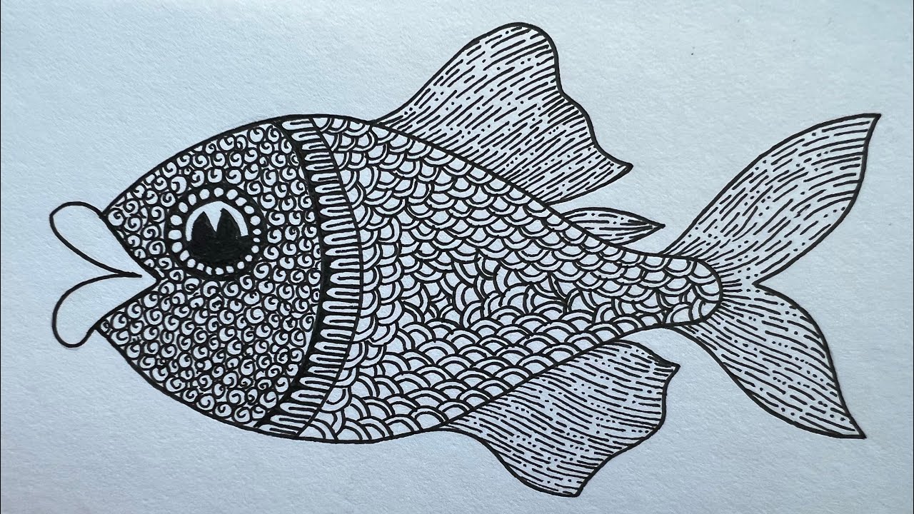How to draw fish🐟 using zentangle and doodle designs | Sea fish drawing tutorial for beginners