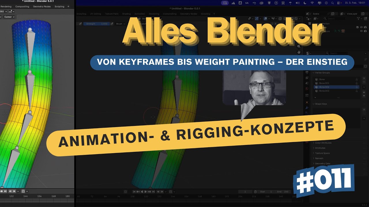 Blender Animations & Rigging-Konzepttutorial – Keyframes, Auto-Keying & erstes Rigging für Anfänger