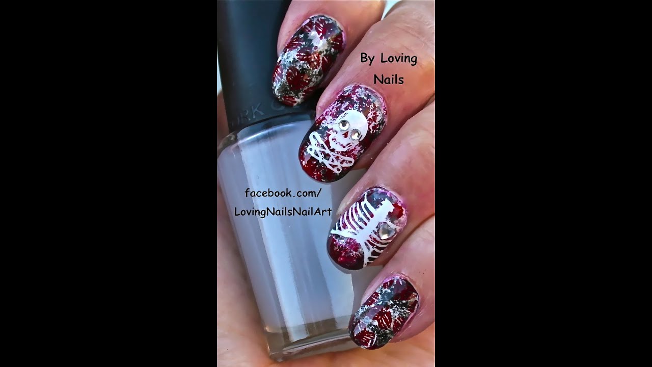 HD MoYou London & Mundo de Unas Skelette/Skull Nail Art-Sponge Technique-Punk Collection 05