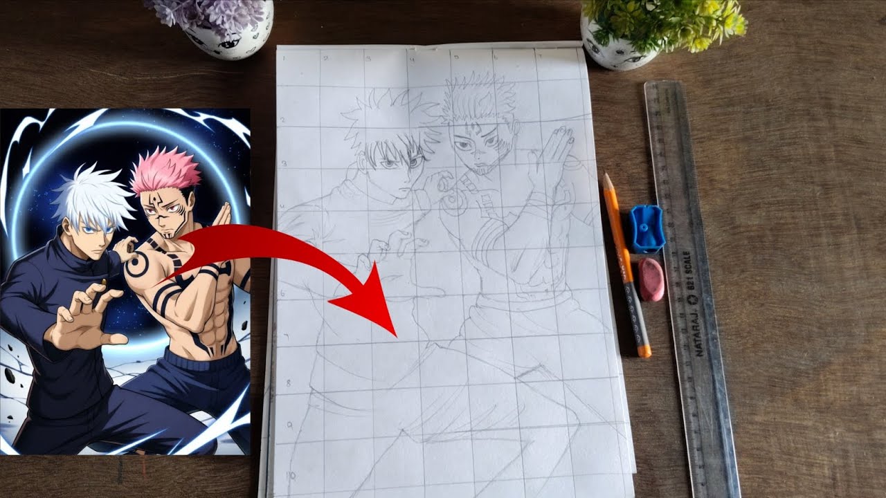 How to draw very easy gojo and sukuna fight pose drawing #gojo and sukuna 